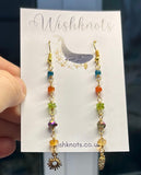 Long Gemstone Rosary Earrings. Apatite, Carnelian, Peridot, Aura Quartz, Citrine Sun Earrings