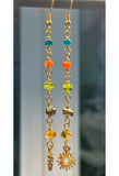 Long Gemstone Rosary Earrings. Apatite, Carnelian, Peridot, Aura Quartz, Citrine Sun Earrings