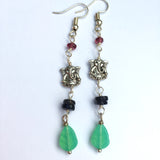 Iolite & Garnet Elephant Earrings. Long Gemstone Rosary Earrings. Lucky Elephant
