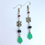 Iolite & Garnet Elephant Earrings. Long Gemstone Rosary Earrings. Lucky Elephant