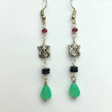 Iolite & Garnet Elephant Earrings. Long Gemstone Rosary Earrings. Lucky Elephant