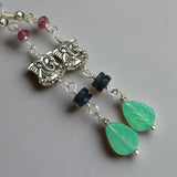 Iolite & Garnet Elephant Earrings. Long Gemstone Rosary Earrings. Lucky Elephant