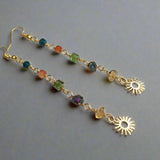 Long Gemstone Rosary Earrings. Apatite, Carnelian, Peridot, Aura Quartz, Citrine Sun Earrings