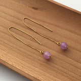 Genuine Natural Light Amethyst Gold Plated Threader Earrings, Pair Lavender Amethyst
