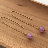 Genuine Natural Light Amethyst Gold Plated Threader Earrings, Pair Lavender Amethyst