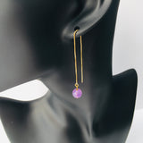 Genuine Natural Light Amethyst Gold Plated Threader Earrings, Pair Lavender Amethyst