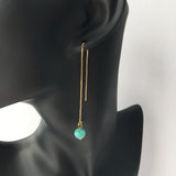 Genuine Amazonite Threader Earrings Pair, Long Gold Plated Chain Threaders, Pair