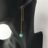 Genuine Amazonite Threader Earrings Pair, Long Gold Plated Chain Threaders, Pair