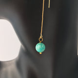 Genuine Amazonite Threader Earrings Pair, Long Gold Plated Chain Threaders, Pair