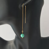 Genuine Amazonite Threader Earrings Pair, Long Gold Plated Chain Threaders, Pair