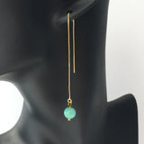 Genuine Amazonite Threader Earrings Pair, Long Gold Plated Chain Threaders, Pair