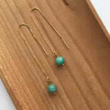 Genuine Amazonite Threader Earrings Pair, Long Gold Plated Chain Threaders, Pair