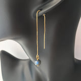 AAA Blue Flash Black Labradorite Gold Plated Threader Earrings, Pair