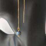 AAA Blue Flash Black Labradorite Gold Plated Threader Earrings, Pair