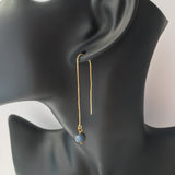 AAA Blue Flash Black Labradorite Gold Plated Threader Earrings, Pair