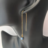 AAA Blue Flash Black Labradorite Gold Plated Threader Earrings, Pair