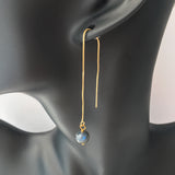 AAA Blue Flash Black Labradorite Gold Plated Threader Earrings, Pair