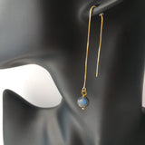 AAA Blue Flash Black Labradorite Gold Plated Threader Earrings, Pair