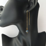 AAA Blue Flash Black Labradorite Gold Plated Threader Earrings, Pair