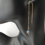 AAA Blue Flash Black Labradorite Gold Plated Threader Earrings, Pair
