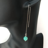 Genuine Amazonite Threader Earrings Pair, Long Silver Plated Chain Threaders, Pair