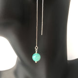 Genuine Amazonite Threader Earrings Pair, Long Silver Plated Chain Threaders, Pair