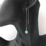 Genuine Amazonite Threader Earrings Pair, Long Silver Plated Chain Threaders, Pair
