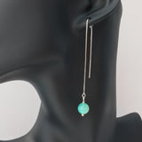 Genuine Amazonite Threader Earrings Pair, Long Silver Plated Chain Threaders, Pair