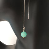 Genuine Amazonite Threader Earrings Pair, Long Silver Plated Chain Threaders, Pair