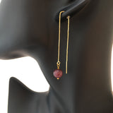 Genuine Natural Lepidolite Gold Plated Threader Earrings, Pair