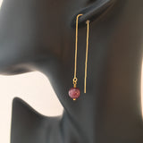 Genuine Natural Lepidolite Gold Plated Threader Earrings, Pair