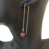 Genuine Natural Lepidolite Gold Plated Threader Earrings, Pair