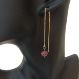 Genuine Natural Lepidolite Gold Plated Threader Earrings, Pair