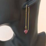 Genuine Natural Lepidolite Gold Plated Threader Earrings, Pair