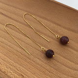 Genuine Natural Lepidolite Gold Plated Threader Earrings, Pair