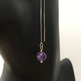 Genuine Natural Amethyst Silver Plated Threader Earrings, Pair