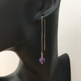 Genuine Natural Amethyst Silver Plated Threader Earrings, Pair
