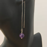 Genuine Natural Amethyst Silver Plated Threader Earrings, Pair