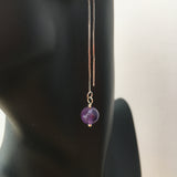 Genuine Natural Amethyst Silver Plated Threader Earrings, Pair