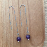 Genuine Natural Amethyst Silver Plated Threader Earrings, Pair