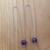 Genuine Natural Amethyst Silver Plated Threader Earrings, Pair