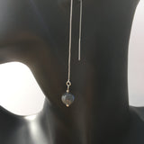 AAA Blue Flash Black Labradorite Silver Plated Threader Earrings, Pair