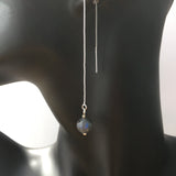 AAA Blue Flash Black Labradorite Silver Plated Threader Earrings, Pair