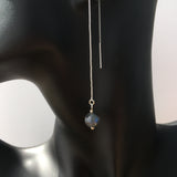 AAA Blue Flash Black Labradorite Silver Plated Threader Earrings, Pair