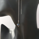 AAA Blue Flash Black Labradorite Silver Plated Threader Earrings, Pair