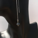AAA Blue Flash Black Labradorite Silver Plated Threader Earrings, Pair