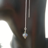 AAA Blue Flash Black Labradorite Silver Plated Threader Earrings, Pair