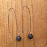 AAA Blue Flash Black Labradorite Silver Plated Threader Earrings, Pair