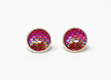 Mermaid Tail Earrings - Hot Pink Mermaid Silver Plated Studs.