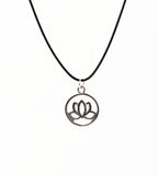 Silver Lotus Blossom Necklace. Lotus Flower Pendant - Adjustable Black Cotton Cord.